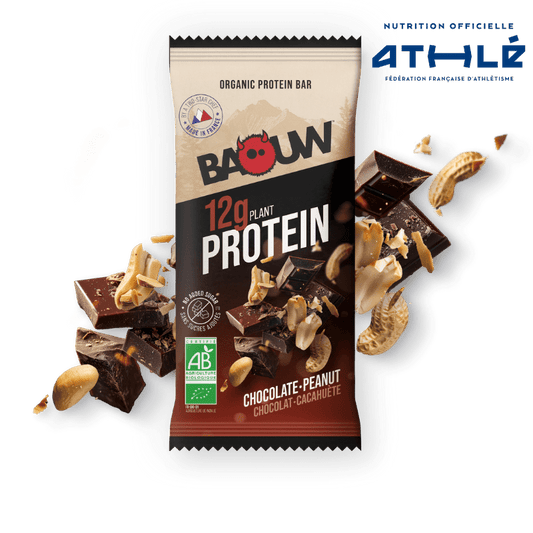 Barre Protéinée BAOUW BIO EXTRA Chocolat/Cachuètes (50g)