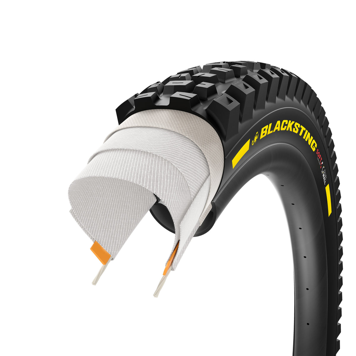 MTB-dæk PIRELLI SCORPION BLACK STING 29x2.40 Soft DualWall Tubeless Ready, foldbart, sort/gul teamudgave