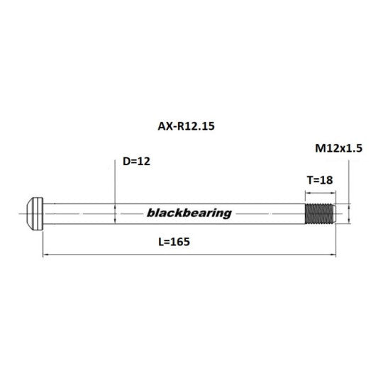 BLACKBEARING baghjulsaksel 12x142 mm (12mm-165-M12x1.5-18mm)