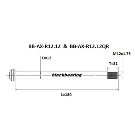 Baghjulsaksel BLACKBEARING 12x148 mm (12mm-180-M12x1.75-20mm)
