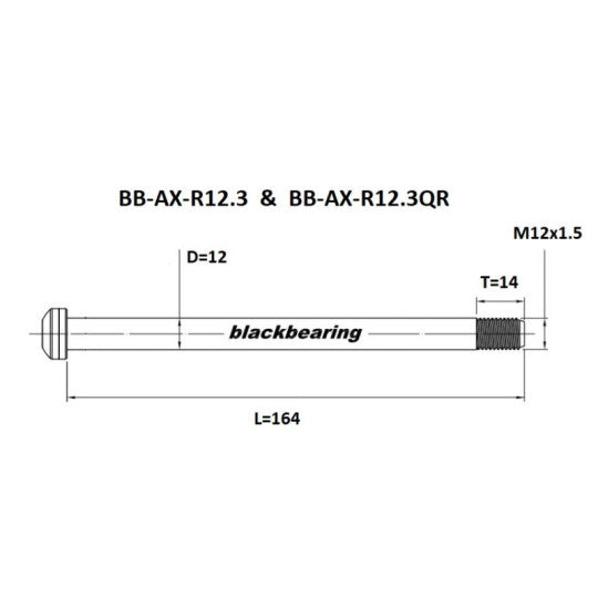 BLACKBEARING baghjulsaksel 12x142 mm (12mm-164-M12x1.5-14mm) QR