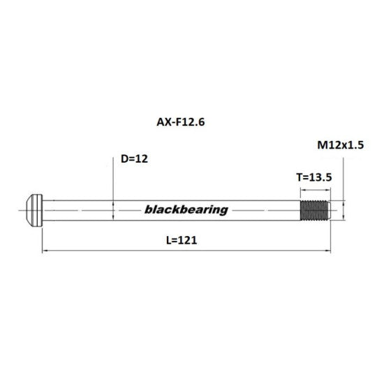 Forhjulsaksel BLACKBEARING landevej 12x100 mm (12mm-121-M12x1.5-13.5mm)