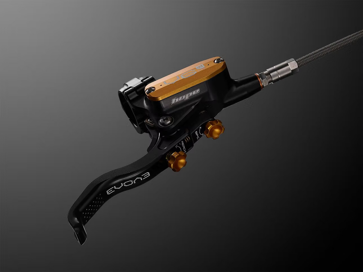 Pár brzd HOPE TECH 4 EVO V6Ti s pancéřovou hadicí – limitovaná edice, černá/zlatá