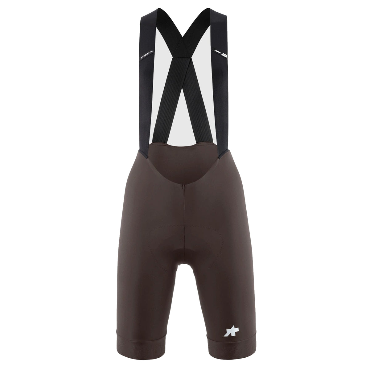 ASSOS UMA GT S11 pruunid naiste traksidega lühikesed rattapüksid — valgel taustal, 2000 × 2000