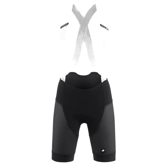 Naiste lühikesed traksidega rattapüksid ASSOS MILLE GT INDOOR S11, mustad — valgel taustal, 2000 x 2000