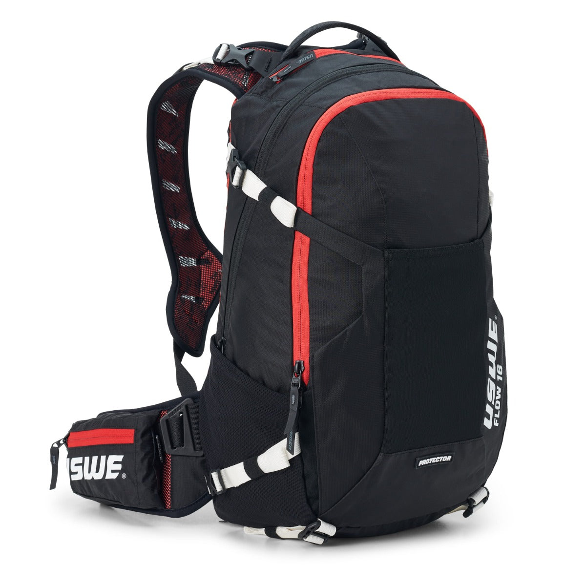 USWE FLOW 16 L Backpack with Integrated Back Protector Black/Red