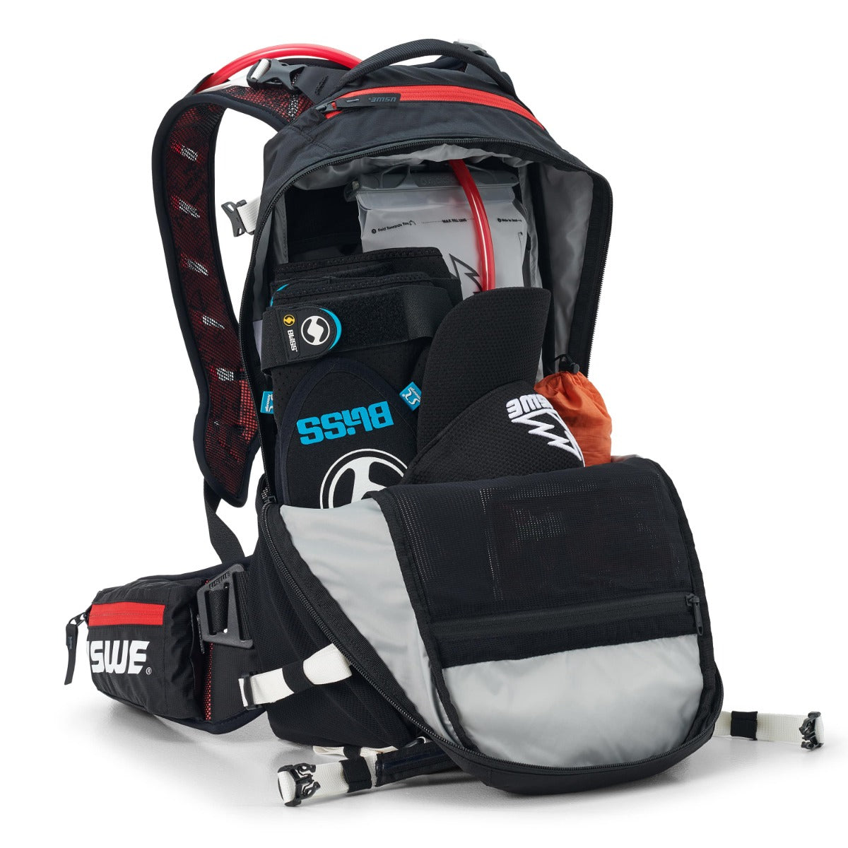 USWE FLOW 16 L Backpack with Integrated Back Protector Black/Red