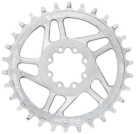 Piatto Mono WOLF TOOTH DROP-STOP B DM 8 Viti Sram Eagle Boost Offset 3mm Raw Silver