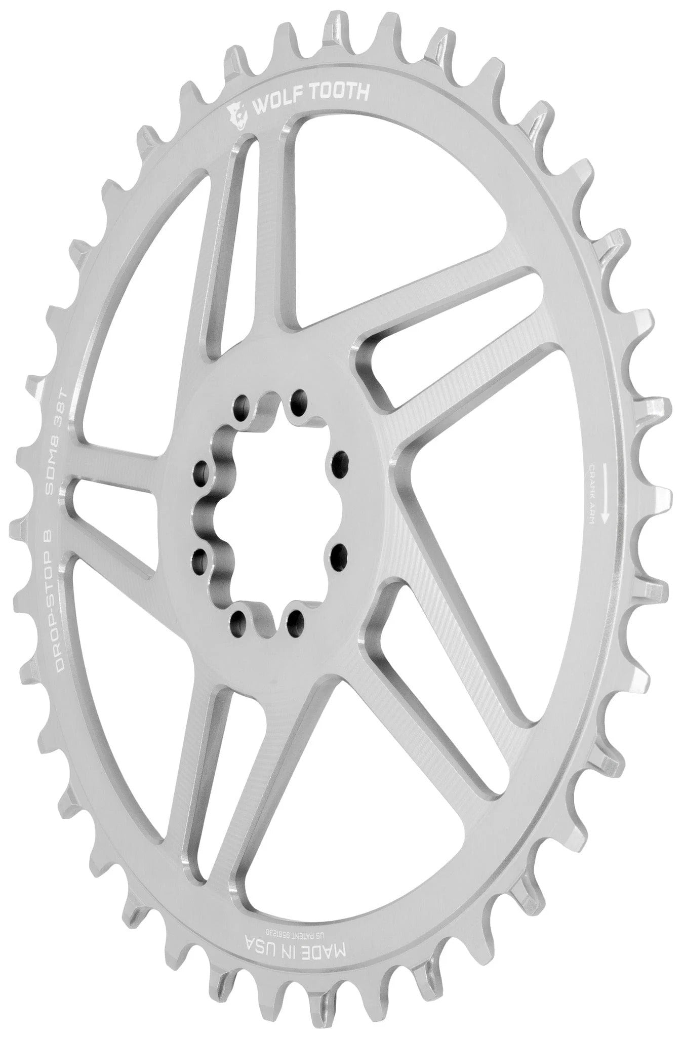 WOLF TOOTH DROP-STOP B GRAVEL DM 8-Bolt Sram Mono Chainring Raw Silver