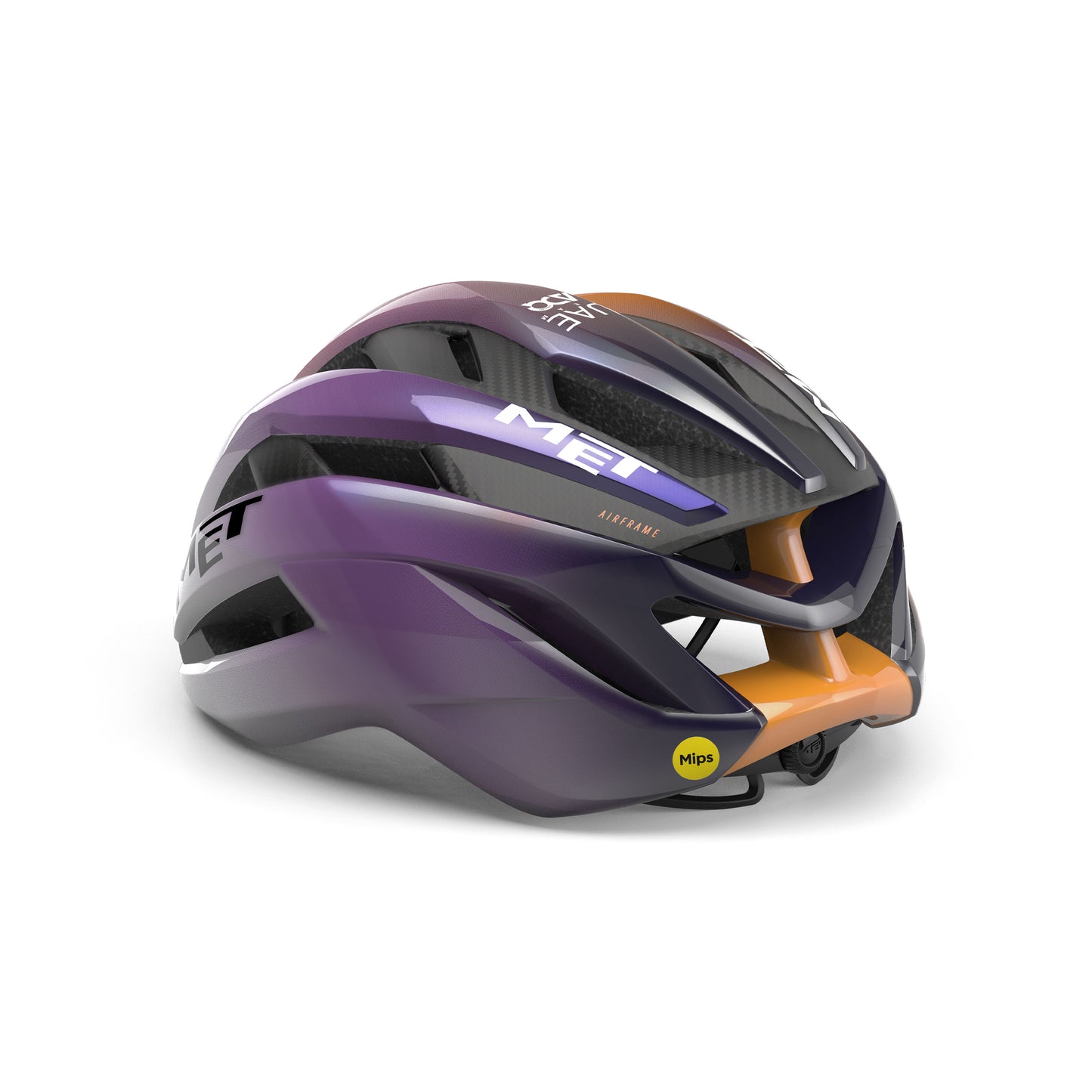 Casco Strada MET TRENTA 3K CARBON MIPS UAE TEAM ADQ 2026 Viola/Arancione