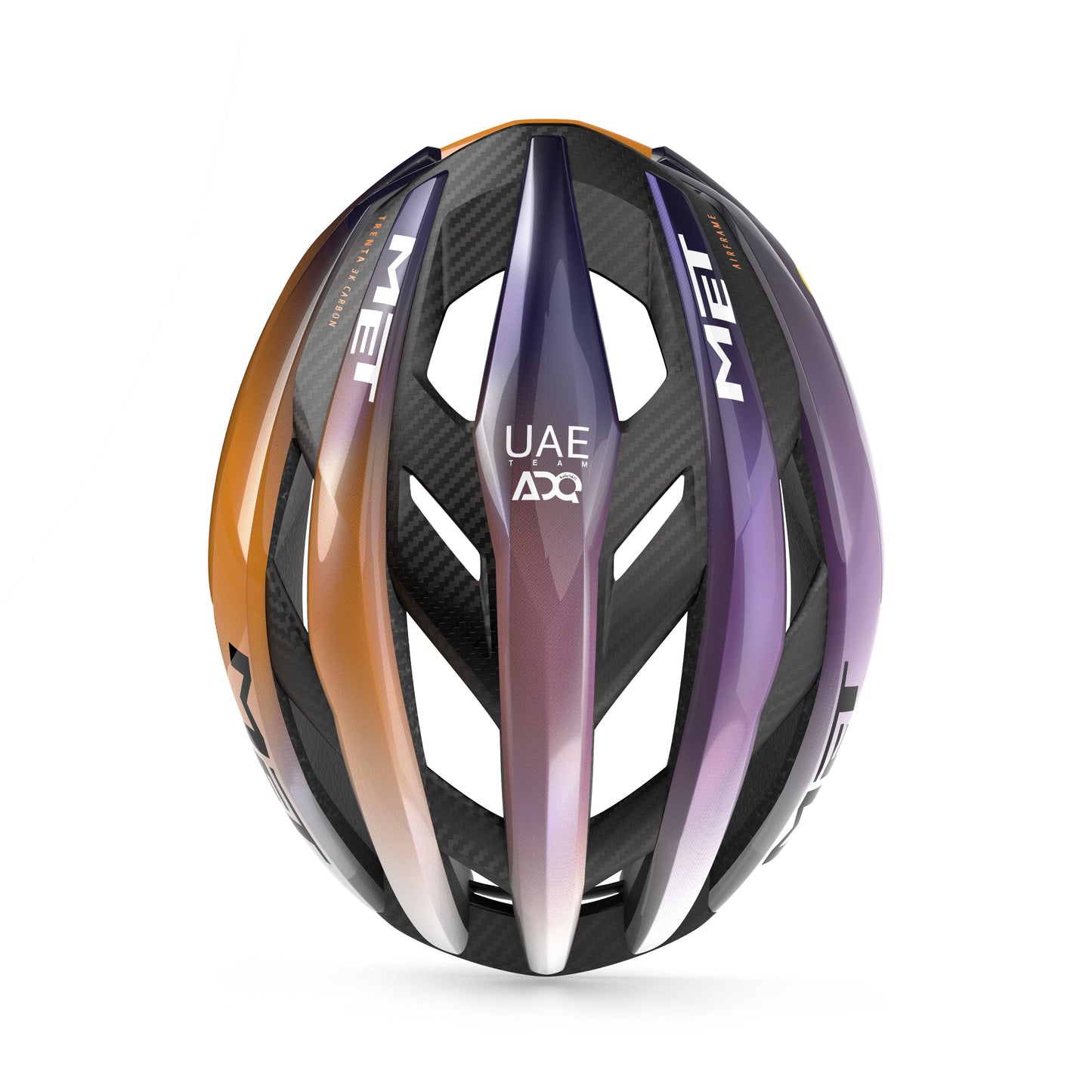 Casco Strada MET TRENTA 3K CARBON MIPS UAE TEAM ADQ 2026 Viola/Arancione