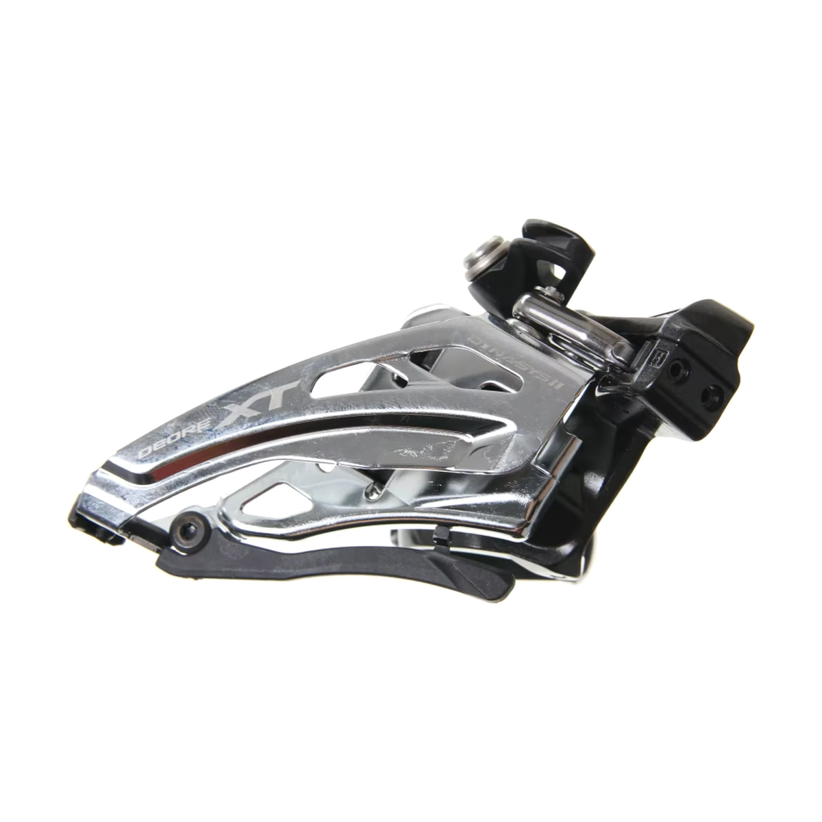 SHIMANO XT FD-M8020-L 11-speed front derailleur — view 1 on a white background