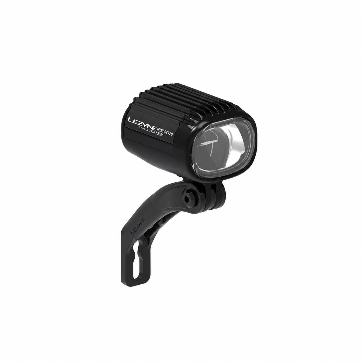 Musta LEZYNE E-BIKE E-MINI STVZO E300+ -etuvalo — tuotekuva valkoisella taustalla