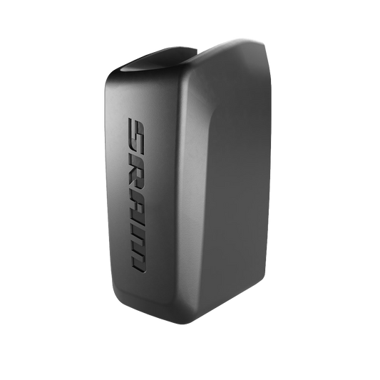 SRAM eTap / AXS battery — angled view with transport cap removed