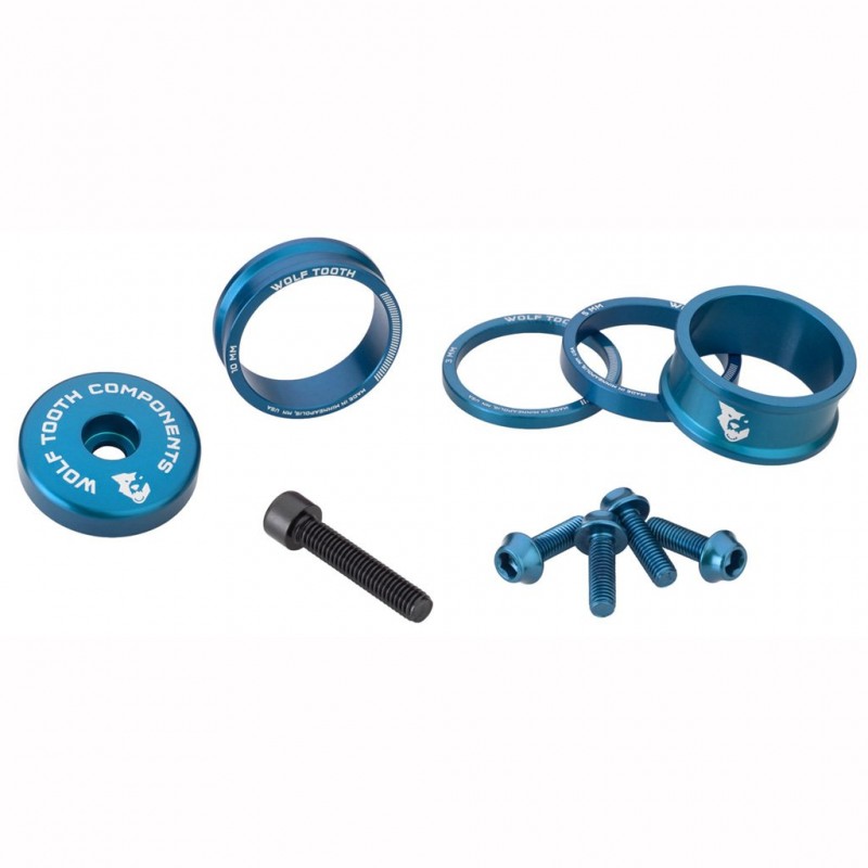 WOLFTOOTH BLING KIT Spacers, Stem Top Cap and Bolts Kit Blue
