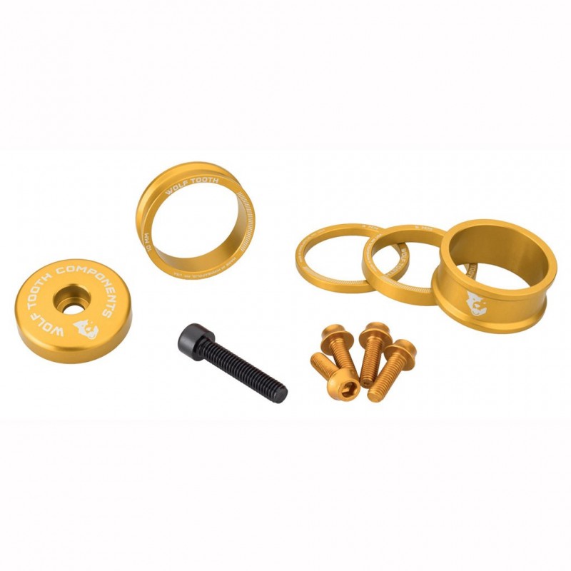 Kit Entretoises. Capot de Potence et Vis WOLFTOOTH BLING KIT Or